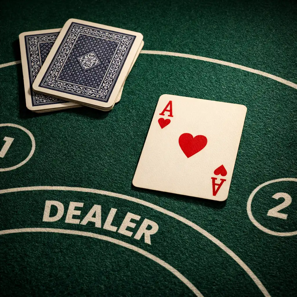 Close-up of professional-style poker table felt with physical playing cards and crisp white markings